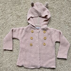 Baby Boden Pink Knit Hooded Cardigan with Bear Ears